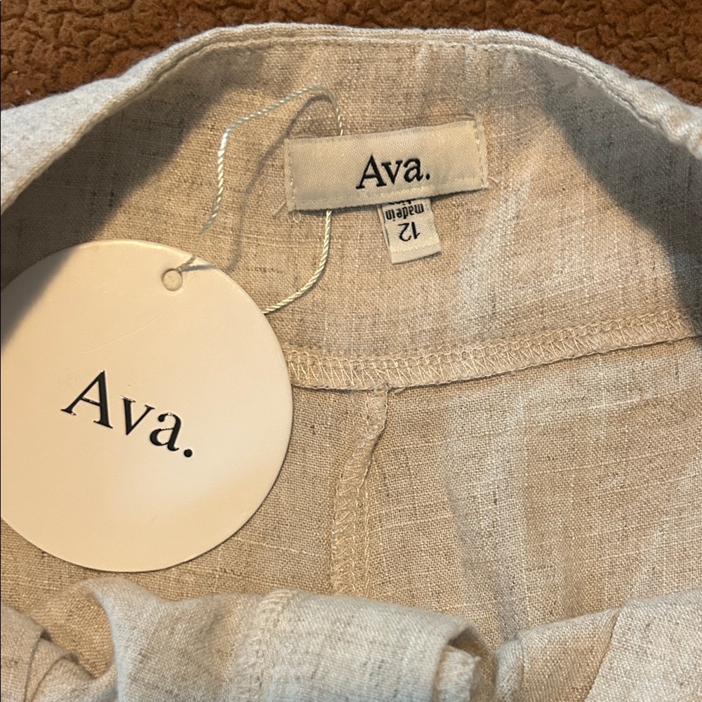 Women's Tan Linen Shorts with Tie Waist - Picture 10 of 11